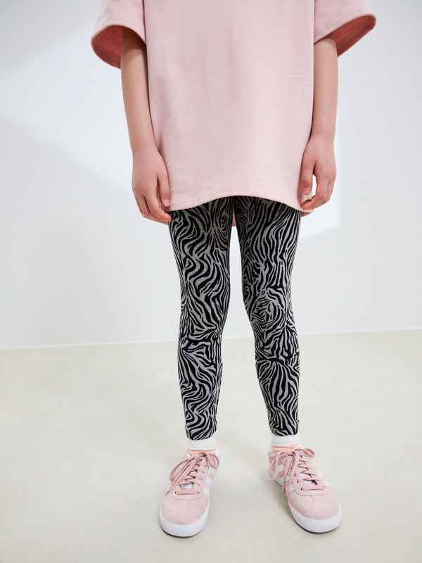 Zebra Grey Animal Print Leggings (3-16yrs)
