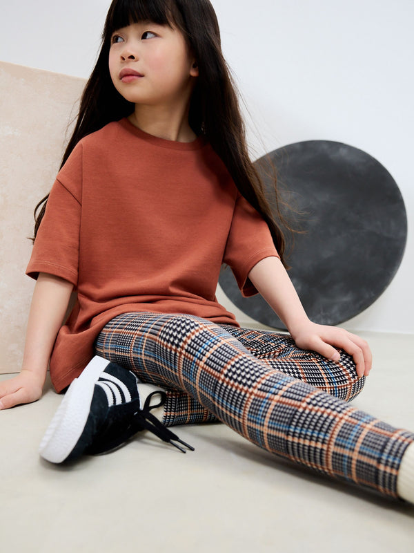 Neutral Check Printed Leggings (3-16yrs)