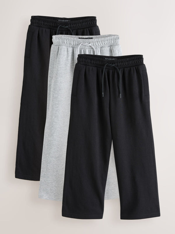 Black/Grey Wide Fit Joggers 3 Pack (3-16yrs)