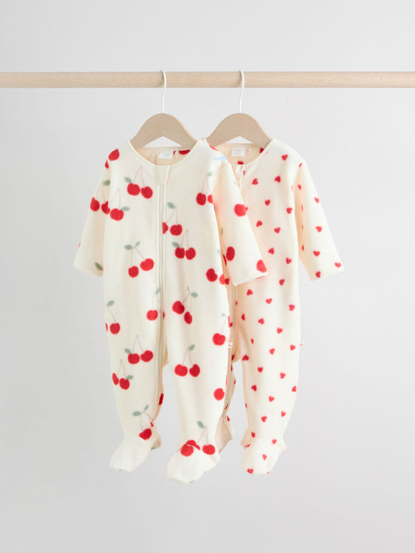 Red 2 Pack Micro Fleece Two Way Zip Baby Sleepsuits