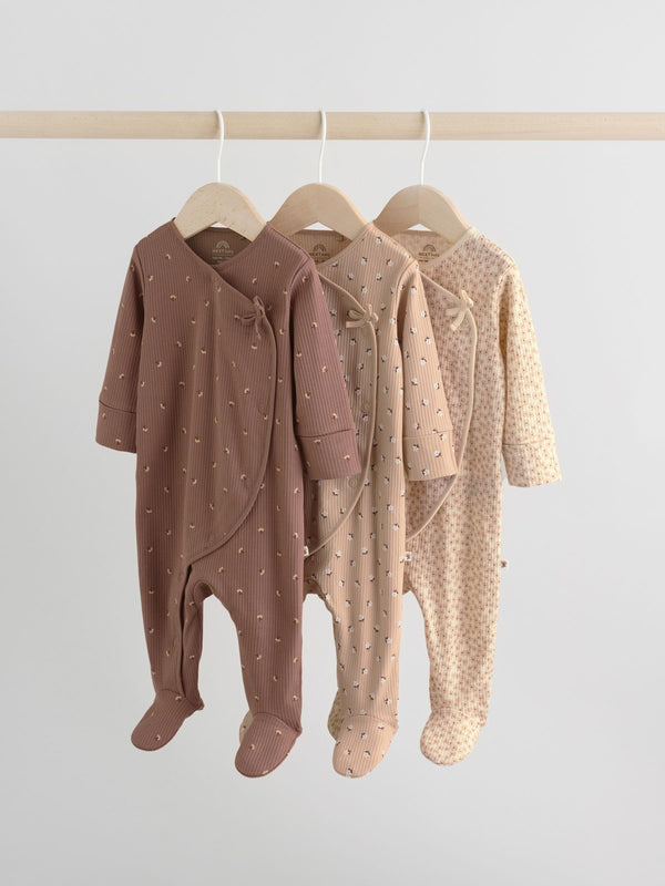Brown Ditsy Floral Baby Sleepsuits 3 Pack (0-2yrs)