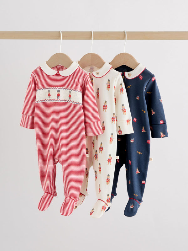 Red Bear Baby Sleepsuits 3 Pack (0mths-2yrs)