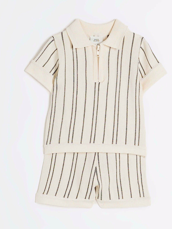 River Island Grey Knitted Polo Shirt Set