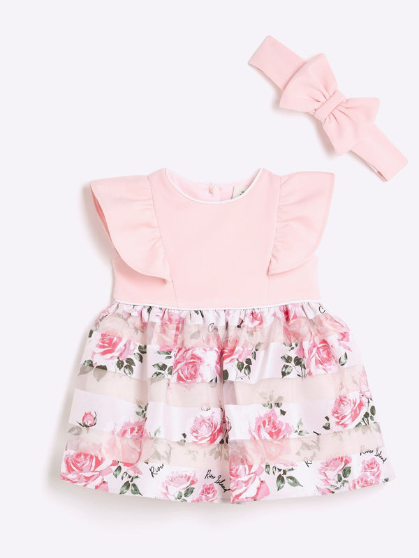 River Island Pink Baby Girls Occasion Rose 100% Cotton Dress