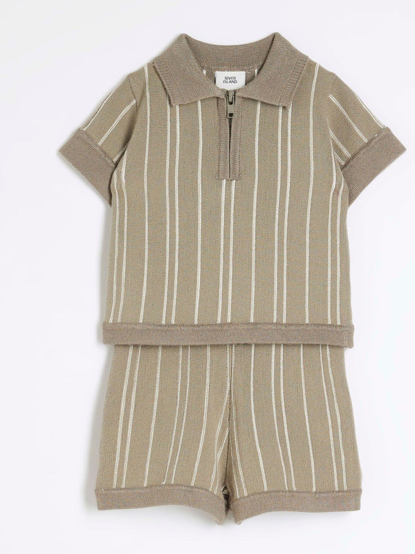 River Island Green Knitted Polo Shirt Set