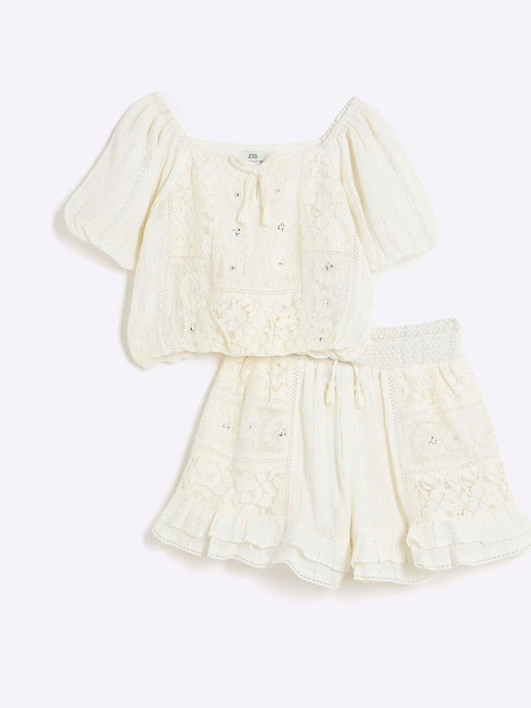 River Island Cream Lace Short Set
