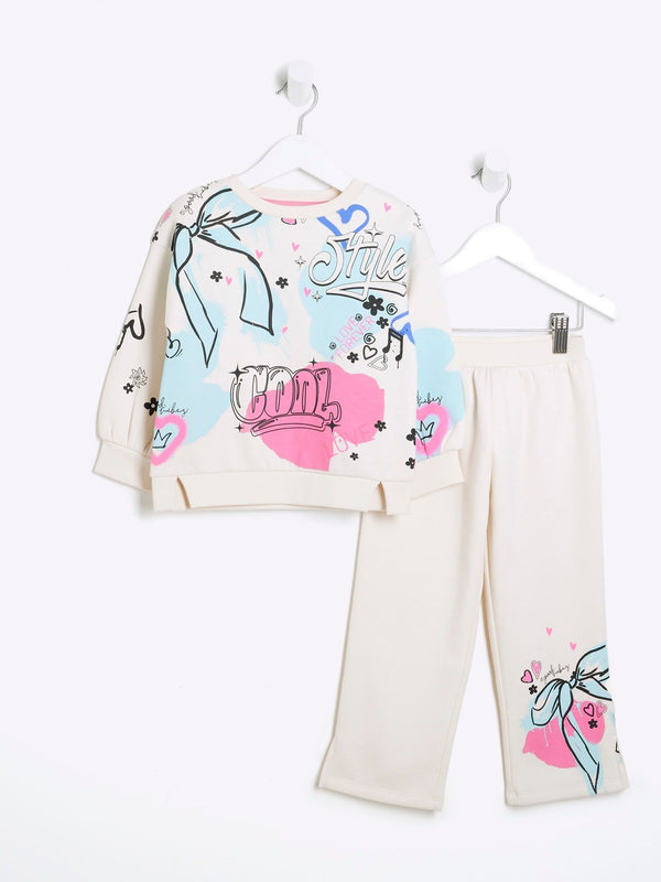 River Island Blue Graffiti Bow Sweat Set