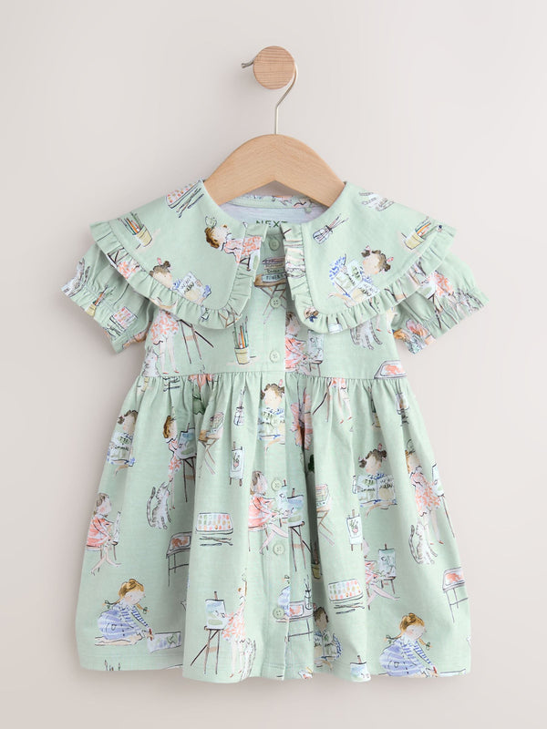 Green Short Sleeve Collared Dress (3mths-7yrs)