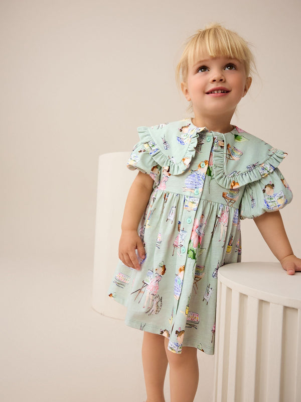 Green Short Sleeve Collared Dress (3mths-7yrs)