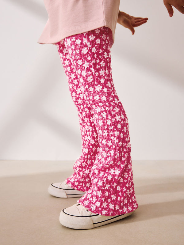 Pink/Red Floral Textured Flared Leggings (3-16yrs)