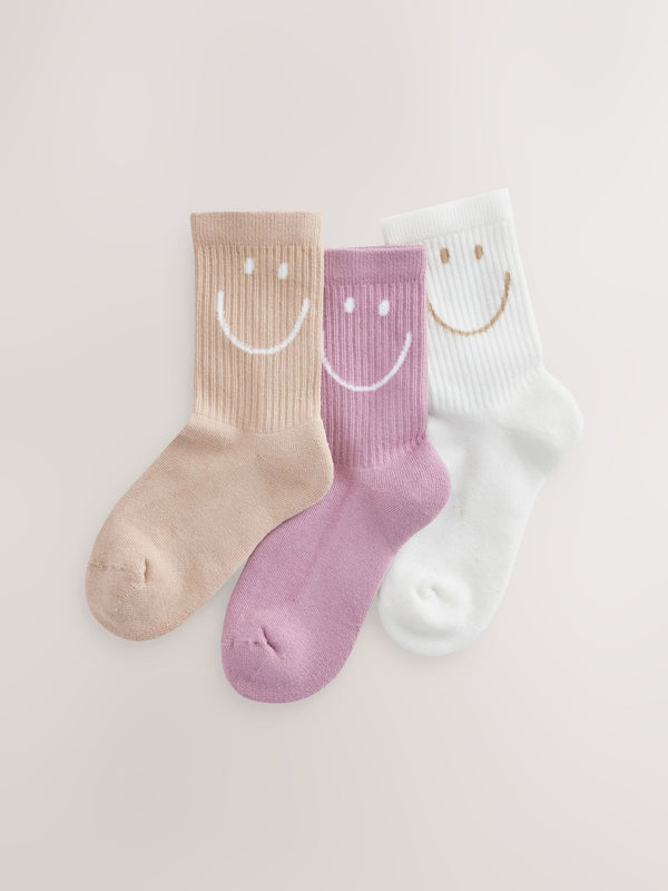 Purple, White and Neutral Regular Length 3 Pack Cotton Rich Cushioned Sole Ankle Socks