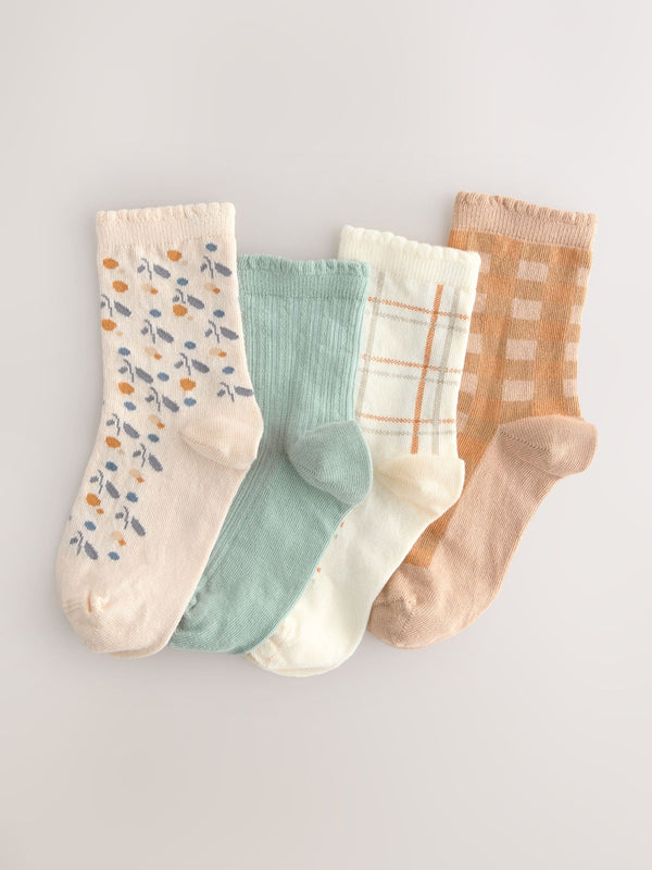 Neutral and Green 4 Pack Cotton Rich Ankle Socks