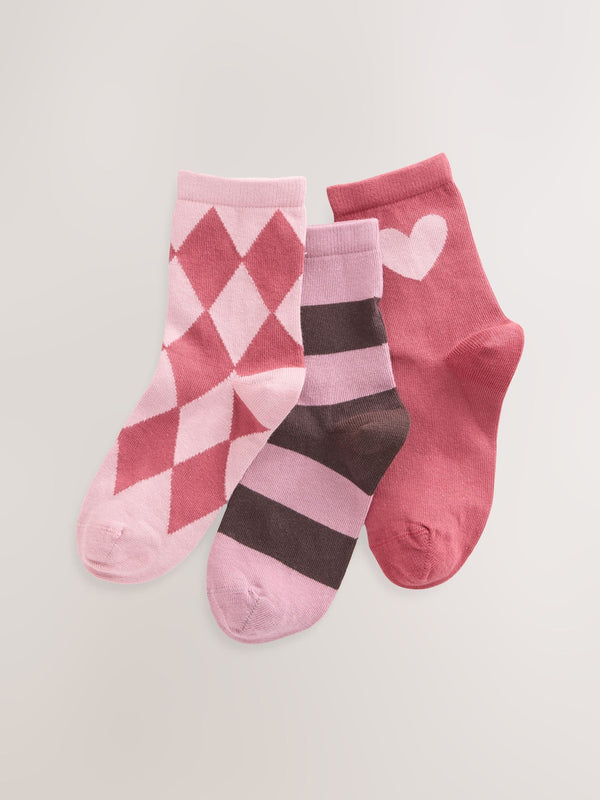 Pink and Red Cotton Rich Ankle Socks 3 Pack