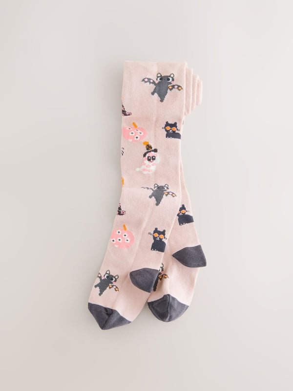 Light Pink and Charcoal Grey Cotton Rich Halloween Character Tights