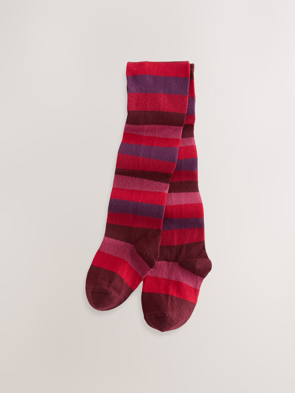 Berry Red Cotton Rich Stripe Tights