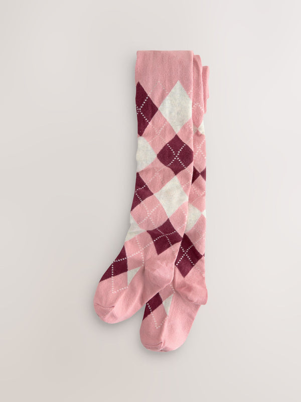 Pink Cotton Rich Argyle Tights
