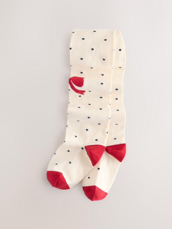 Cream/Red Cotton Rich Bow Tights