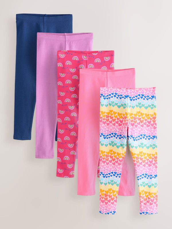 Rainbow/Heart/Pink Leggings 5 Pack (3-16yrs)