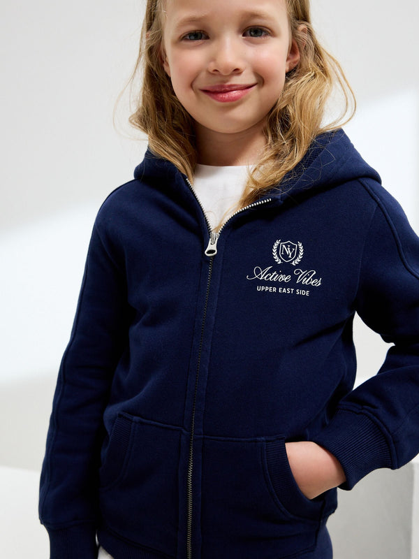 Navy Blue Zip Through Hoodie (3-16yrs)