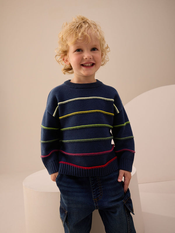 Navy Blue Stripe Knitted Jumper (3mths-7yrs)