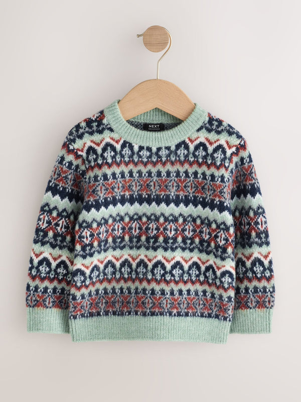 Blue Fairisle Pattern Knitted Crew Neck Jumper (3mths-7yrs)