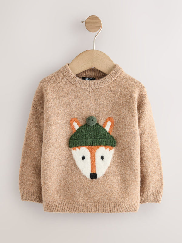 Orange/Neutral Fox Knitted Jumper (3mths-7yrs)