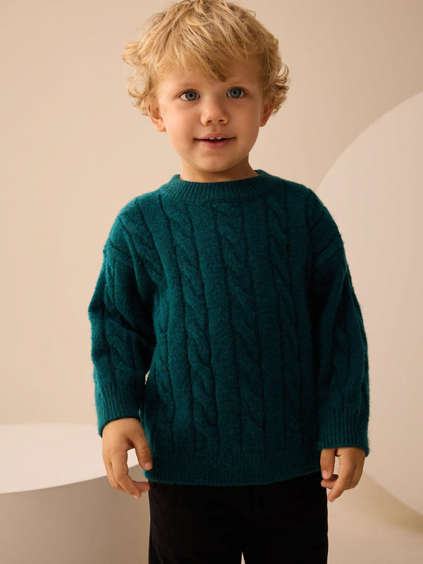 Dark Green Cable Knit Crew Neck Jumper (3mths-7yrs)