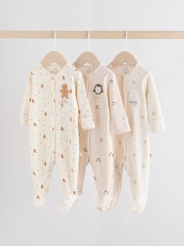 Ecru Baby Christmas Sleepsuits 3 Pack (0mths-2yrs)