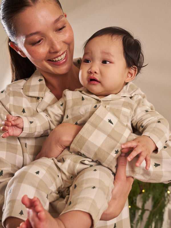 Neutral Check Matching Family Christmas Sleepsuit (0mths-3yrs)