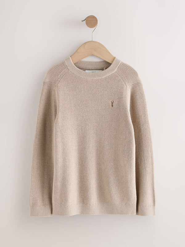 Neutral With Stag Cotton Crew Neck Knitted Jumper (3-16yrs)