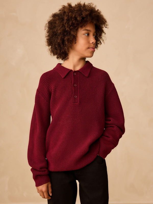 Plum Purple Knitted Button Neck Polo Shirt (3-16yrs)