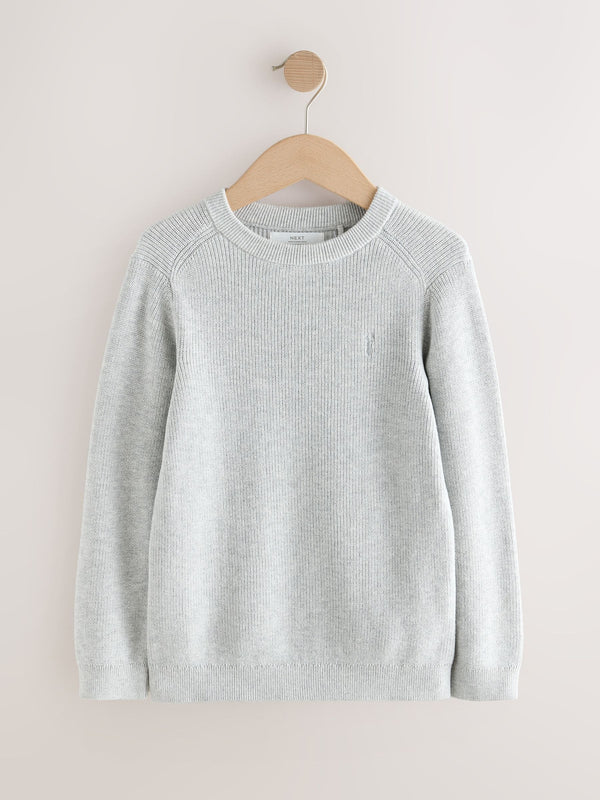 Grey With Stag Cotton Crew Neck Knitted Jumper (3-16yrs)