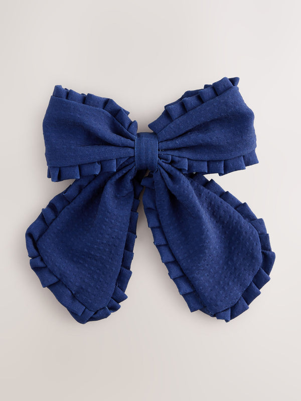 Navy Frill Bow Clip