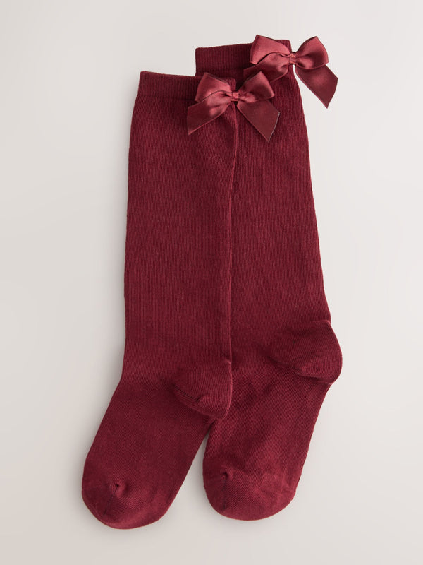 Plum Purple 2 Pack Cotton Rich Bow Knee High Socks