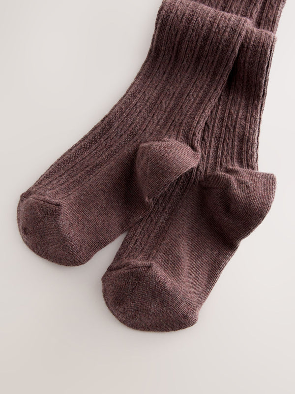 Chocolate Brown Regular Length Cotton Rich Cable Tights