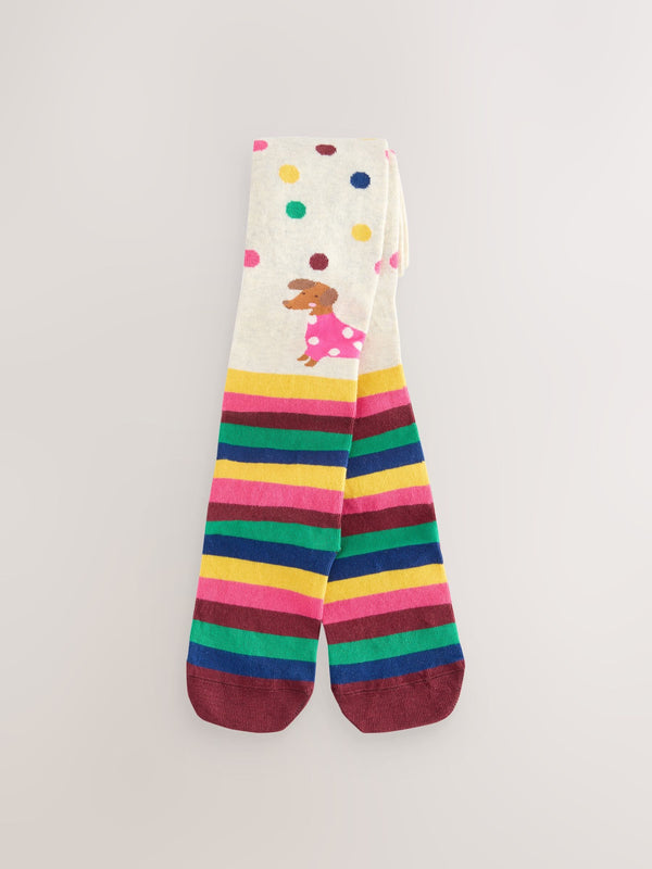 Cream Cotton Rich Dog Character Print Tights