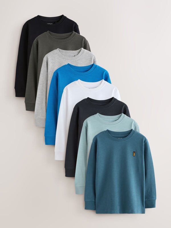 Black/White/Blue Stag Logo Long Sleeve Cosy T-Shirts 8 Pack (3-16yrs)