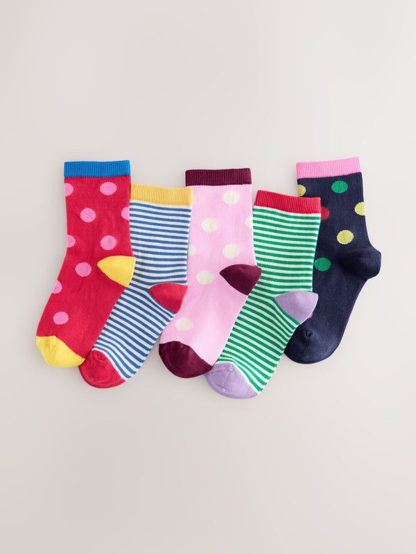Multi Colour Cotton Rich Stripe and Spot Ankle Socks 5 Pack