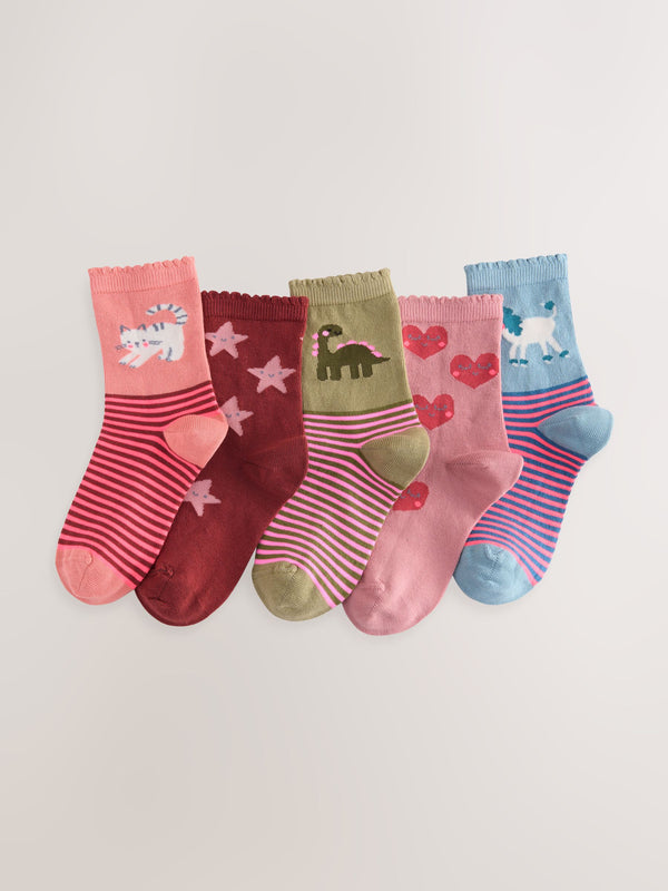 Multi Colour Character 5 Pack Cotton Rich Ankle Socks