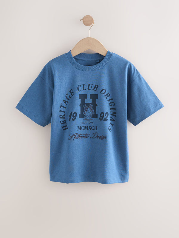 Blue Marl Relaxed Fit Short Sleeve Graphic Print T-Shirt (3-16yrs)