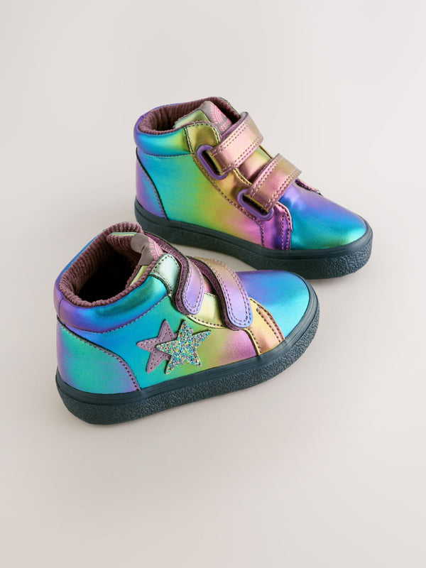 Multi Star Wide Fit (G) Touch Fasten High Top Trainers