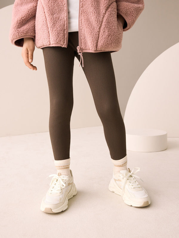 Chocolate Brown Seamless Ribbed High Waist Leggings (3-16yrs)