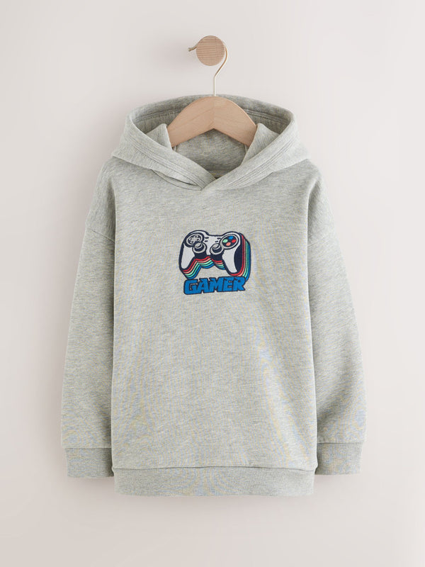 Grey Embroidery Car Older Boys Graphic Print Hoodie (3-16yrs)