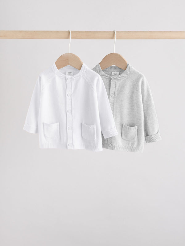 Grey/White Grey and White 2pk Knitted Baby Cardigan