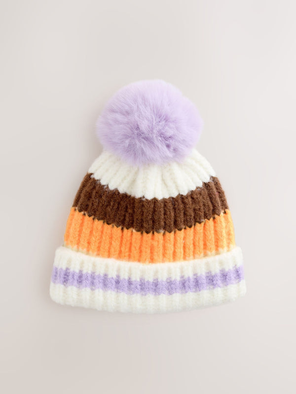 Purple/White Pom Beanie (1-16yrs)