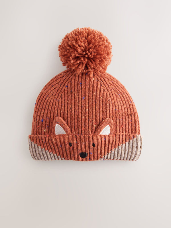 Orange Fox Pom Beanie Hat (3mths-10yrs)