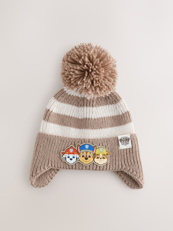 Cream/White Stripe Paw Patrol Ear Flap Pom Beanie Hat (1-6yrs)
