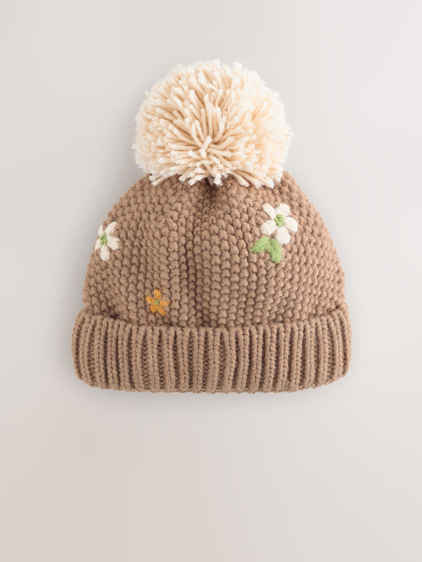 Chocolate Brown Embroidered Beanie (1-13yrs)