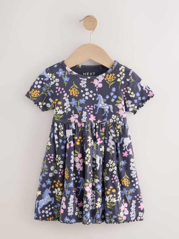 Unicorn Navy Short Sleeve Jersey Summer Dress (3mths-7yrs)