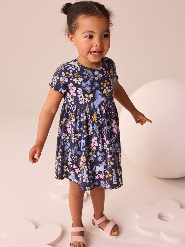 Unicorn Navy Ribbed Jersey Dres (3mths-7yrs)